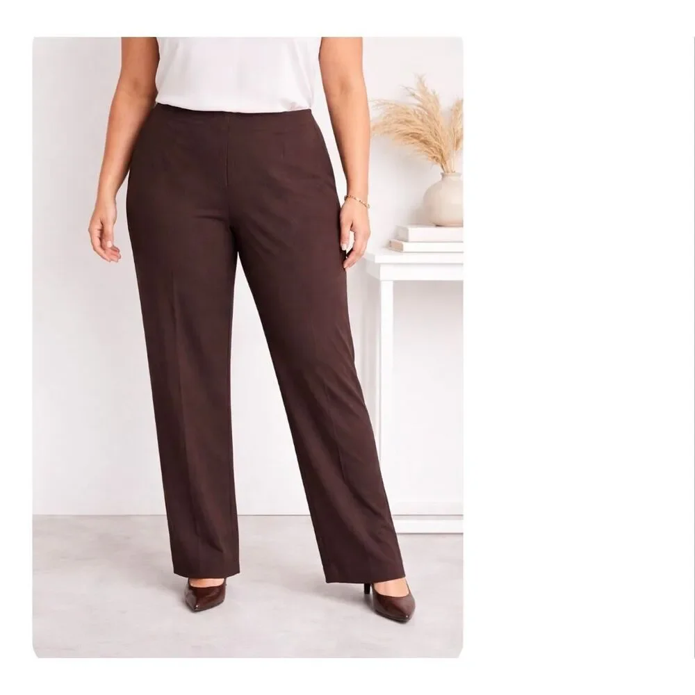 Doncaster Collection $290 Flat Front Dress Pants Brown High Rise size 18 NWT